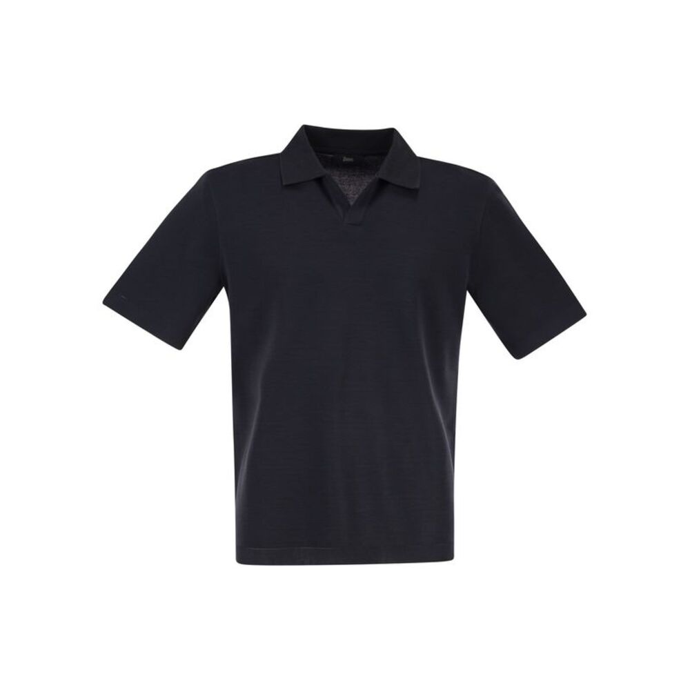 Herno Men Cotton Jersey Polo Shirt With Open Collar
